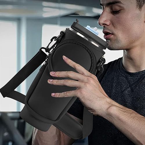 SQAQS Insulated Bottle Holder, Water Bottle Bag with Adjustable Shoulder Strap, Water Bottle Holder with Phone Pocket and Tirer la Lorde, Sac de Bouteille D'Eau Isolé for Walking and Hiking (rose) - Nail Gallerys