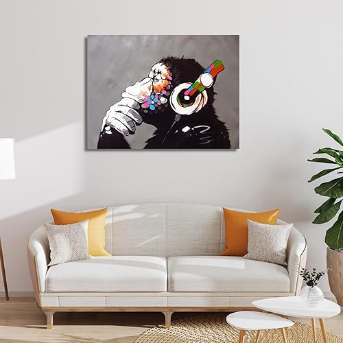 canvashop Banksy Dj Monkey Tableau 50 x 35 cm Impression sur toile murale Peintures Modernes Salon Décoration Maison Bansky Singe Street Art pop art - Nail Gallerys