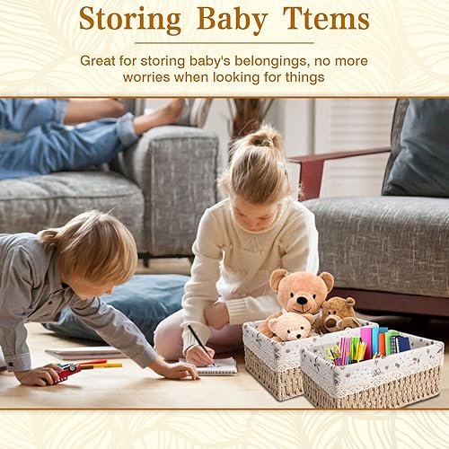 Panier de Rangement en Osier, 3 Pièces de Tailles Différentes, Rectangulaire, Corbeille Tressée pour Salon, WC, Salle de Bain, Cuisine, Buanderie - Nail Gallerys