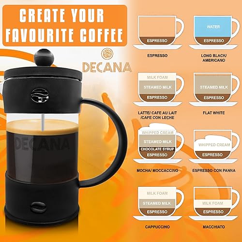 Decana Cafetière à piston gastronomique – 600 ml, verre borosilicate résistant à la chaleur – Infusion élégante pour un café et un thé riches et savoureux - Nail Gallerys