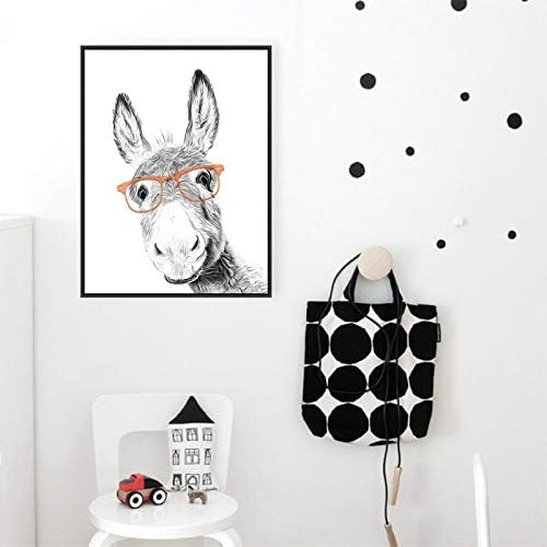 OLGKJ Ferme Animal âNe Toile Tableau Art Affiche PéPinièRe Enfants Chambre Decoration Murale âNe avec Lunettes Noir Blanc Murale Tableaux Peinture sans Cadre - Nail Gallerys
