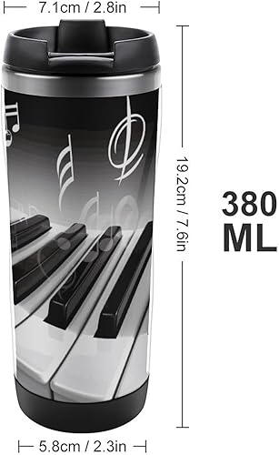 GHENBLT Tasse à café de voyage avec symbole de musique de piano de 355 ml - Tasse à café de voyage en acier inoxydable - Bouteille d'eau isotherme - Tasse de voyage - Nail Gallerys