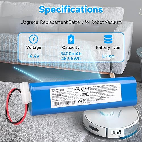 14,4 V 3400 mAh Batterie Compatible avec 360 S6, S8, Rowenta X-plorer 75, 75S, 75S+, 75 Animal, Série 95, RR7635, RR7675, RR8597, RR8587. RR8587, RR8587 RR8577WH SS-2230002528 SS-2230002529 - Nail Gallerys