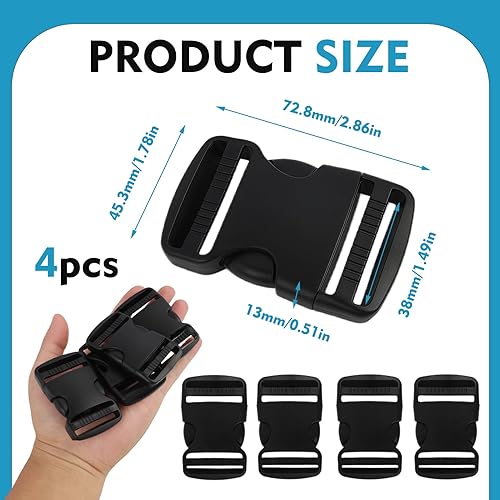 4 PCS Extra Thick Plastic Quick Release 38 Mm, Clips Attache Rapide Réglables, Remplacement Boucle Ceinture, Attache Sac à Dos - Nail Gallerys