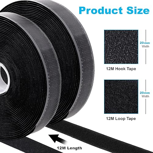 Scratch Autocollant Double Face 10M x 20mm, Scratch a Coudre Autocollant Double Face Noir, Bande Scratch Adhésive Puissant Hook Loop Rubans pour Ménage, Bricolage Et l'artisanat, Shearable - Nail Gallerys