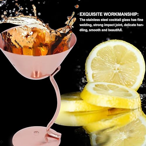 Gobelet En Verre à Martini En Acier Inoxydable, Verre à Cocktail Rose Incassable, Verres à Vin Réutilisables, Gobelets Isolés, Coffret Cadeau Luxueux En Métal Pour les Bars(Or rose) - Nail Gallerys