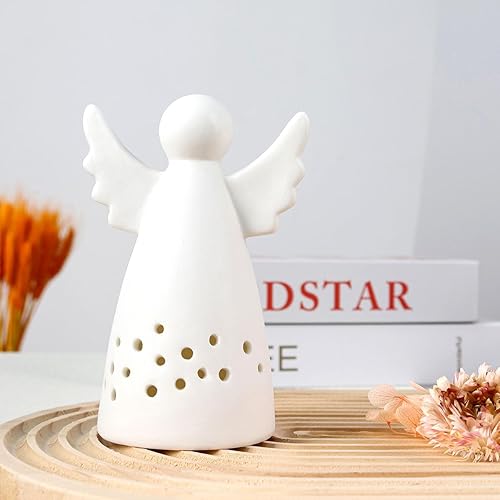 Yeerockal Photophore Ange en Céramique Blanc Mat avec Lanterne LED de Noël Design Décoratif Piles LR44 Incluses - Nail Gallerys