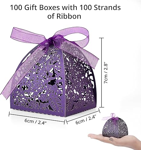 Winter Shore Lot de 100 Boite Cadeau Dorée avec Motifs de Rose Découpés au Laser avec Ruban - 6 x 6 x 7 cm Boîte Cadeau Noel, Mariage, Anniversaire, Mariage - Alimentaire, Sans BPA - Nail Gallerys