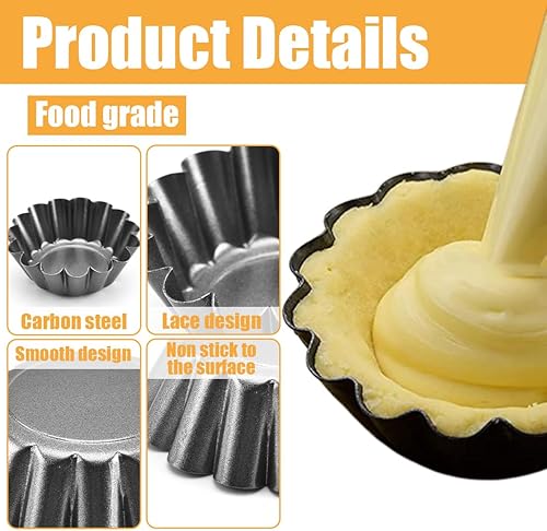 Moule à Tarte aux œufs, lot de 5 moules à pâtisserie en acier au carbone, Réutilisables, Tarte Oeuf Pan Antiadhésif, Moule à Quiche pour Tartes, pour Quiche Gateau, noir, 7,5 x 2,3 cm - Nail Gallerys