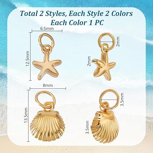 AHANDMAKER Lot de 4 pendentifs en forme d'étoile de mer en argent sterling 925, 4 styles, avec perles de coquillage océan et anneaux ouverts, pour la fabrication de bijoux - Nail Gallerys