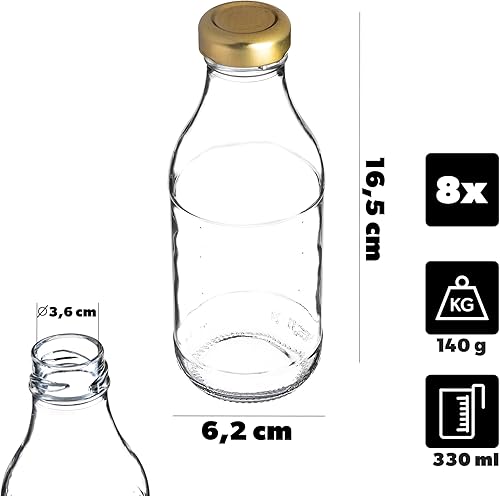 KADAX Lot de 24 bouteilles vides en verre de 0,33 l avec bouchon à vis, petites bouteilles à remplir pour lait, jus, smoothies - Nail Gallerys