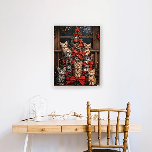 Toile murale chat de Noël, décoration féline, œuvre d'art pour salon, chambre à coucher, dortoir, sans cadre, 40,6 x 50,8 cm - Nail Gallerys