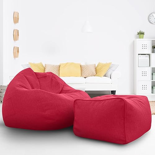 Aiire Pouf Salon avec Repose-Pieds - XXL Fauteuil Rond Poire Moderne avec Repose Pied pour Gamer, Décoration de Chambre Adulte ou Ado - Pouf Géant d'Intérieur avec Tabouret Gris - Nail Gallerys