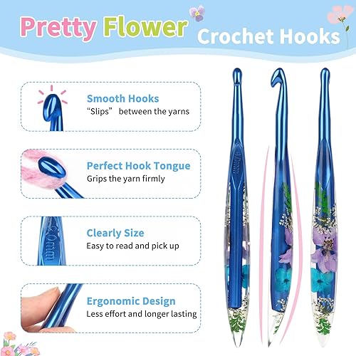 Coopay Crochet de 3,5 mm, crochet à motif floral étincelant, crochets ergonomiques pour mains arthritiques, crochet conique avec poignée en résine, pour tricot fait à la main, pour débutants (3,5 mm) - Nail Gallerys