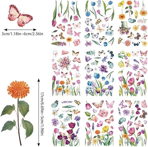 Sxutop 9 Feuilles Autocollants Fenêtre Fleur de Jardin Anti Collision Stickers Fenêtre Double Face Printemps Vitre Stickers Fleurs Papillons Autocollants de Fenêtre pour Salon Chambre Vitres (20*30CM) - Nail Gallerys