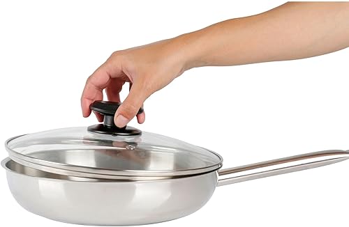 Equinox 517584 Couvercle en Verre Trempé Ø24 cm avec Rebord en Acier Inoxydable - Résistant aux Hautes Températures, Poignée thermorésistante, Compatible Lave-Vaisselle. Couvercle casserole et poêle - Nail Gallerys