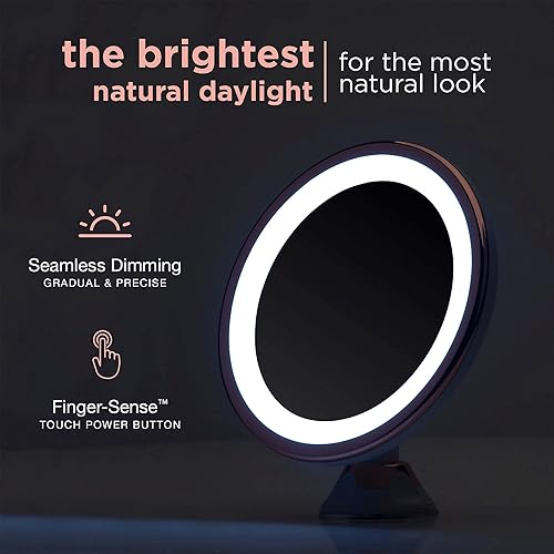 Fancii Miroir Grossissant 10x Lumineux LED avec Forte Ventouse, USB ou Batterie - Miroir Maquillage avec Lumière Naturelle Dimmable pour Les Salles de Bain, Luna (Or Rose) - Nail Gallerys