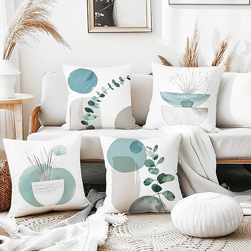 Housse de Coussin Boheme 45x45cm avec Abstrait Motif Géométrique et Plantes en Vert et Or Lavables 4 Pièces Carré Doux Taie d'oreiller de Canapé Velours pour Voiture De La Maison Chambre Lit Jardin - Nail Gallerys