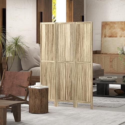 HOMCOM Paravent en Bois de Paulownia 3 Panneaux 120 x 170 cm séparateur de pièce cloison de séparation Pliable - Naturel - Nail Gallerys