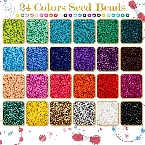 Naler 24000pcs 24 Couleurs 2mm Perles Poney Loisirs Créatifs avec Boîte de Rangement Perles Plastique Transparent pour Couture Bracelets Colliers Créations de Bijoux Enfants - Nail Gallerys