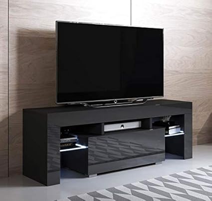 MB Muebles Bonitos, Meuble TV Elio avec Lumière LED pour Salon Moderne, 1 Tiroir avec Ouverture Push, Meuble en Mélamine Brillante, Couleur Noir, 130x45x35 cm - Nail Gallerys