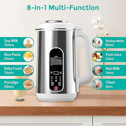 Machine à lait de noix 1200 ml, 8 en 1 multifonctionnelle à base de plantes, machine automatique à lait de soja pour amande, avoine, lait de soja, etc., avec démarrage différé et nettoyage automatique - Nail Gallerys