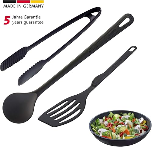 Westmark Set d'Ustensiles de cuisine, 3 pièces, Spatule, Cuillère à remuer et Pince à Grillade/Service, Pour tourner, remuer et servir, plastique, noir, 286922E6 - Nail Gallerys