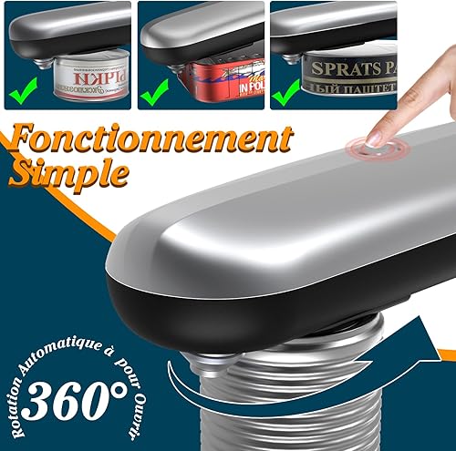 Morole Ouvre Boite Electrique Rechargeable USB, 2 Têtes de Coupe Interchangeables avec Bouton Marche/Arrêt, Bords de Coupe Propres et Lisses sans Toucher les Aliments - Nail Gallerys