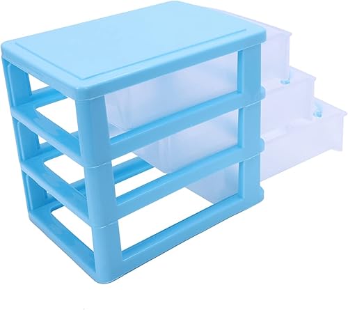 Fegtrty Lot de 2 mini boîtes de rangement en plastique translucide à tiroir (bleu, 3 couches) - Nail Gallerys