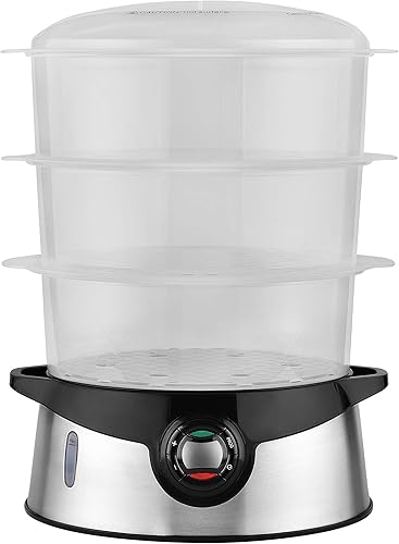 Venga! Cuiseur Vapeur électrique 9 Litres, avec Panier Cuiseur de Riz, 3 Etages, Programmateur sur 24 heures & Minuteur de 90 minutes, 800 W, Noir/Argenté, VG DG 3000 - Nail Gallerys