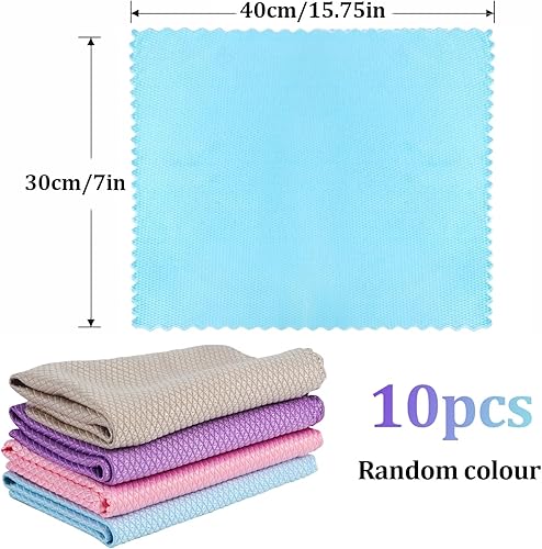 YiliYa Lot de 10 Chiffons de Nettoyage en Écailles de Poisson, Chiffon Microfibre Réutilisable 30x40 cm, pour la Salle de Bain Maison Cuisine Bureau Voiture Moto,Multicolore - Nail Gallerys