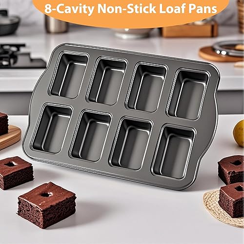 OlBuWa Mini Moule à Gâteau, Mini Moule à Pain, Anti-adhésif Moules à Cakes, Rectangulaire, 8 Cavités Brownie Moules à Gâteau Acier au Carbone pour Cuisson, Biscuits, Mousse - Nail Gallerys