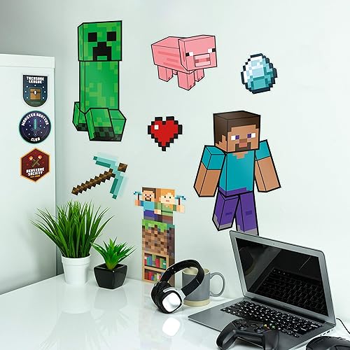 Minecraft Lot de 4 Feuilles d'autocollants muraux Amovibles en Vinyle sur Le thème du Jeu vidéo Paladone - Nail Gallerys
