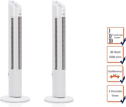 Lot de 2 ventilateurs colonne avec fonction minuterie, 3 niveaux, oscillant, 30 W, 2200 tr/m - Nail Gallerys