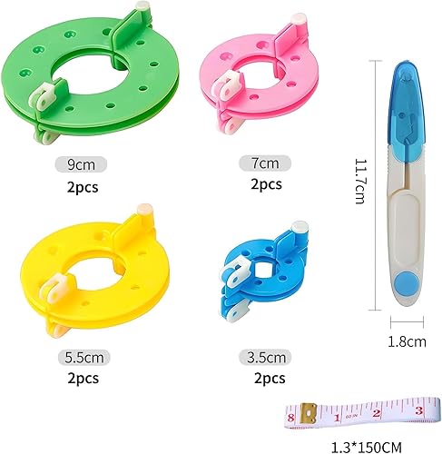 Outils de Fabrication de Pompons, 8 Pièces Pom Pom Maker, Machine à Pompons, Tricotage de Pompons Machine Pompons Loisirs Creatifs, Fluff Ball Weaver Needle Avec Ciseaux et Règle Souple(3.5/5.5/7/9cm) - Nail Gallerys