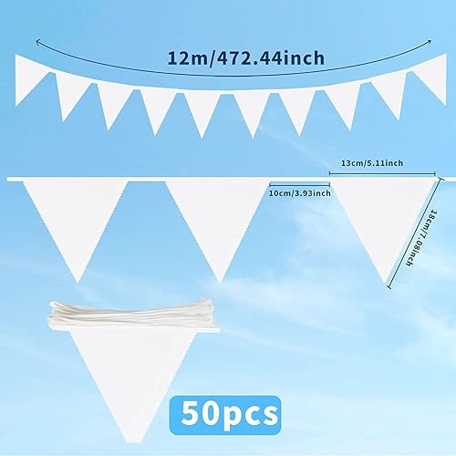 Guirlande Fanions, Drapeaux 12 M50, Guirlandes De Fanions en Toile De Jute, Tissu Extérieur Résistant Aux Intempéries, Fanions Réutilisable, pour Chambre d'enfant, Fête, Extérieur, Etc. (Blanc) - Nail Gallerys