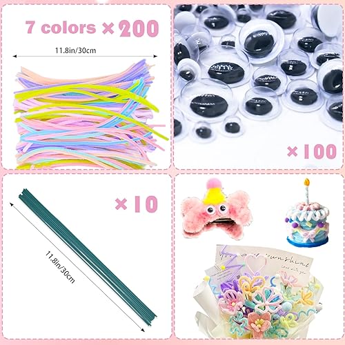 200 Pièces Fil Chenille Cure Pipe Combinaison, Chenille Loisir Creatif Tiges de Fils Chenille Colorés Cure Pipes Cleaner, Cure Pipe Chenille, pour les Enfants L'école Artisanat de Bricolage - Nail Gallerys