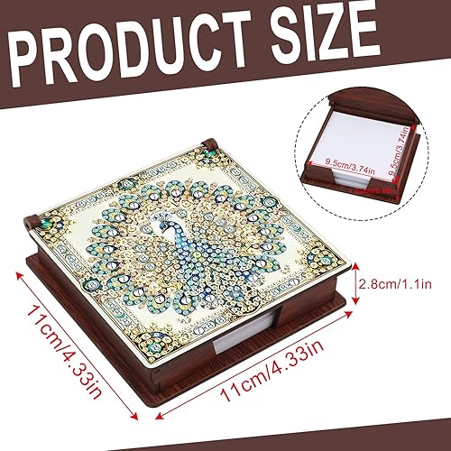 SHEGZHUC Diamond Painting - Bloc de notes - Recharge - Support en bambou - Avec 160 feuilles - Peinture diamant - Boîte à notes - En bois - Mosaïque - Cadeau - Paon - Animaux bleu vert - Nail Gallerys