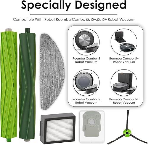 (10 pièces) Pièces de rechange pour aspirateurs robots iRobot Roomba Combo i5+, Combo i5, Combo j5, Combo j5+, 2 brosse à rouleau, 2 Sacs à poussière, 2 Filtres HEPA, 2 Brosse latérale, 2 Serpillères - Nail Gallerys