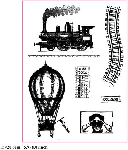 arriettycraft Tampons transparents vintage pour la fabrication de cartes et les journaux, tampons en silicone en forme de montgolfière pour étiquettes cadeaux, loisirs créatifs, scrapbooking, - Nail Gallerys