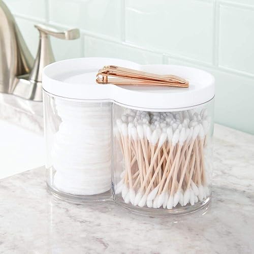 mDesign boite de rangement plastique – utilisable comme boite à coton et distributeur coton tige – empilable et avec couvercle pratique – transparent et blanc - Nail Gallerys