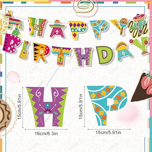 Bannière Happy Birthday Mexicaine, Décorations Colorées pour Fête d'Anniversaire Fiesta Guirlande Pré-Enfilée Décoration Murale pour Cinco de Mayo Taco Fournitures pour Fête à Thème Mexicain - Nail Gallerys