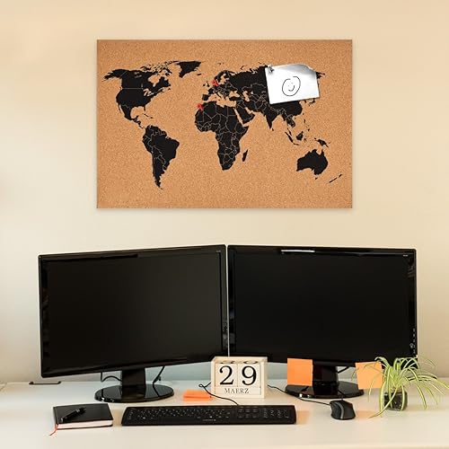 Navaris tableau mémo en liège - 60x40 cm panneau mémo support en liège avec 15 punaises de bureau - kit de montage - design carte du monde - Nail Gallerys