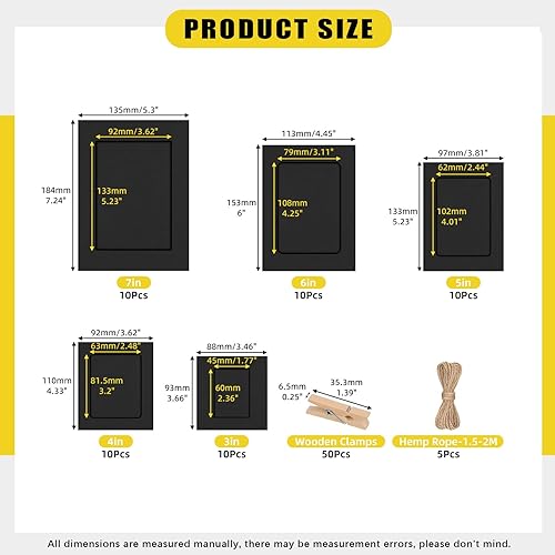 Mardatt Lot de 40 cadres photo en papier de 10,2 cm, comprend des cadres photo en carton colorés avec clips en bois, cordes pour décoration d'intérieur - Nail Gallerys