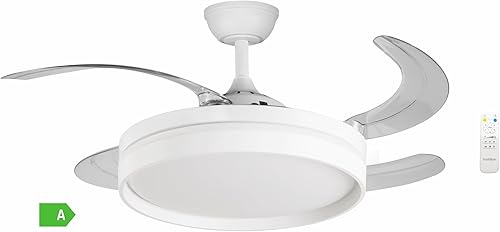 Bastilipo FALESIA Ventilateur de plafond avec pales rétractables, moteur CC 40 W, télécommande, lumière LED, 3 couleurs, 36 W - Nail Gallerys
