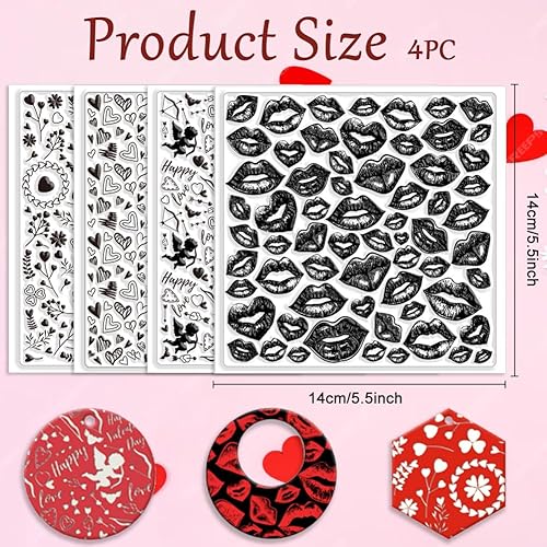 CHGCRAFT 4 feuille de Texture en Argile Polymère pour la Saint Valentin Lèvres Amour Cœur Cupidon Tampon de Texture en Silicone Tapis de Texture en Argile Feuilles de Texture pour Bijoux en Argile - Nail Gallerys