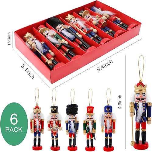 LINGSFIRE Casse Noisette en Bois, 13cm Décoration de Noël Ensemble De 6 Pièces Classique Casse-Noisette Noel Soldat Figurine, Casse Noix en Bois, Nutcracker Soldier Christmas pour Decoration De Noël - Nail Gallerys