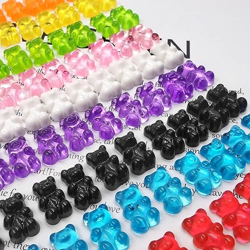 lyfLux Lot de 120 breloques en forme d'ours gélatine colorée à dos plat résine pour loisirs créatifs - Nail Gallerys