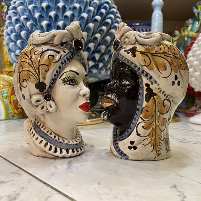 SICILIA BEDDA CAPACI Paire de Têtes de Maure Caltagirone - Hauteur Environ 13 cm - Nail Gallerys