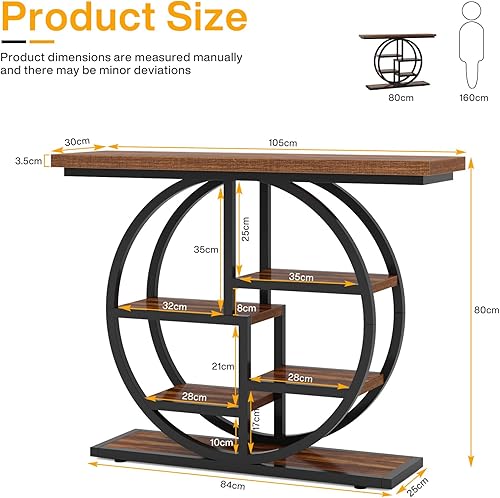 Tribesigns Table console industrielle à 6 niveaux avec base circulaire, Meuble Table d'appoint étroite en bois avec étagères de rangement pour salon, couloir, foyer - Marron rustique - 105 cm - Nail Gallerys